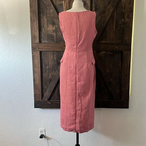 Round Neck Button Front Sleeveless Tweed Dress - Picture 12 of 12